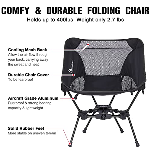 MOON LENCE Portable Camping Chair Backpacking Chair - The 4th Generation Ultralight Folding Chair - Compact, Lightweight Foldable Chairs for Hiking Mountaineering, Beach