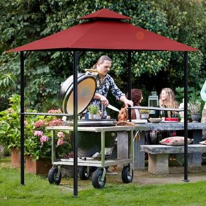 Grill Gazebo Replacement 5' x 8' Canopy Roof, Outdoor BBQ Gazebo Canopy Top Cover, Double Tired Grill Shelter Cover with Durable Polyester Fabric, Burgundy