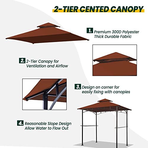 Grill Gazebo Replacement 5' x 8' Canopy Roof, Outdoor BBQ Gazebo Canopy Top Cover, Double Tired Grill Shelter Cover with Durable Polyester Fabric, Burgundy
