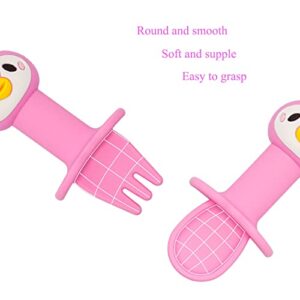 KAVONOI Baby Toddler Silicone Suction Plate with Spoon&Fork And Adjustable Bib Set,Silicone Baby Feeding Utensils Set，Baby Toddler Led Weaning Supplies Set-Pink Owl Set