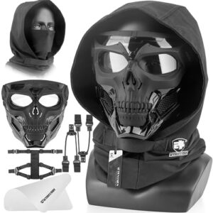actionunion airsoft mask full face skull balaclava face mask men skeleton mask tactical protective paintball mask cosplay costume (black)