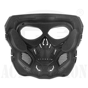 ACTIONUNION Airsoft Mask Full Face Skull Balaclava Face Mask Men Skeleton Mask Tactical Protective Paintball Mask Cosplay Costume (Black)