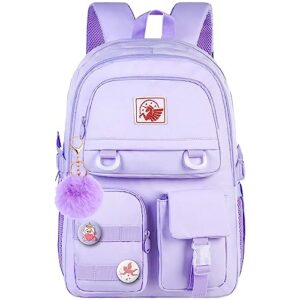 ccjpx girls backpack, 16 inch elementary school laptop bag college bookbag, anti theft daypack for teens students women - purple