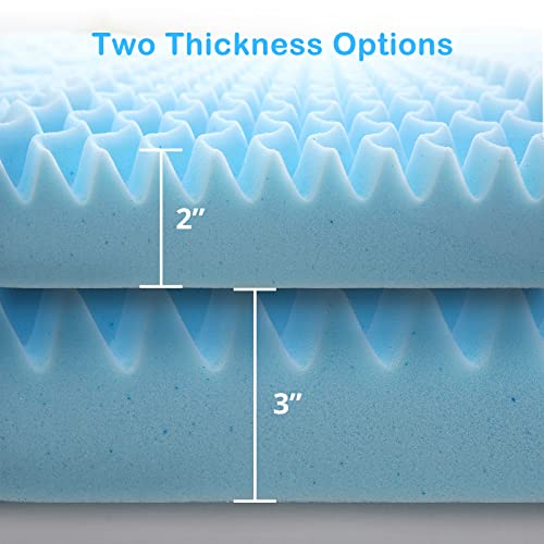 YUGYVOB 7-Zone Mattress Topper Queen, Cooling Gel Infused Mattress Topper, Egg Crate Foam Mattress, CertiPUR-US Certified, 2-Inch (60 * 80 Inch) Blue