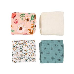 Little Unicorn Cotton Muslin Squares 4 Pack | Nursing, Burping, Feeding, Wiping, Spills | Super Soft and Lightweight Blanket for Baby Boys and Girls | 27.5” x 27.5” | Vintage Floral Set