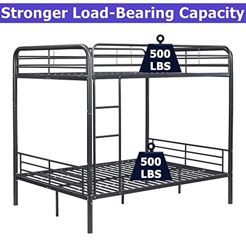 Movdevy Metal Bunk beds, Full Over Full Bunk Beds for Kids Adults,Modern Bunk Beds Full Over Full with Safety Guard Rail, Heavy Duty Full Over Full Bunk Beds,Convertible Full Size Bunk Bed (Gunmetal)