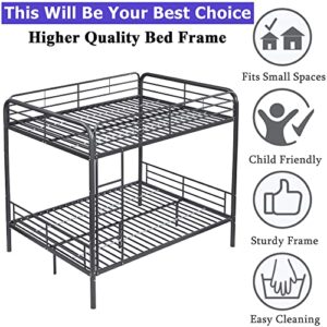 Movdevy Metal Bunk beds, Full Over Full Bunk Beds for Kids Adults,Modern Bunk Beds Full Over Full with Safety Guard Rail, Heavy Duty Full Over Full Bunk Beds,Convertible Full Size Bunk Bed (Gunmetal)