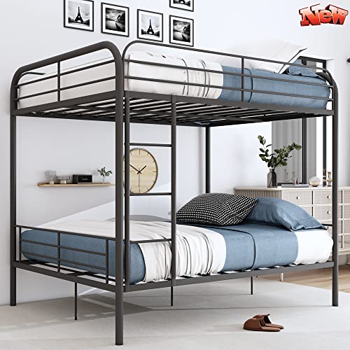 Movdevy Metal Bunk beds, Full Over Full Bunk Beds for Kids Adults,Modern Bunk Beds Full Over Full with Safety Guard Rail, Heavy Duty Full Over Full Bunk Beds,Convertible Full Size Bunk Bed (Gunmetal)