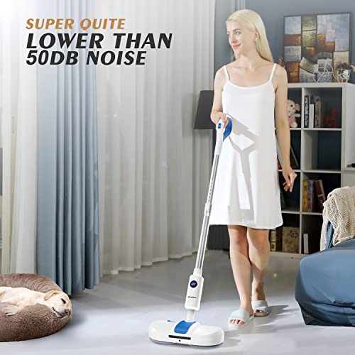 AlfaBot Electric Mop for Floor Cleaning, Cordless Spin Mop with Water Sprayer and LED Headlight, Super Quite & Rechargeable Floor Scrubber for Hardfloor