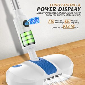 AlfaBot Electric Mop for Floor Cleaning, Cordless Spin Mop with Water Sprayer and LED Headlight, Super Quite & Rechargeable Floor Scrubber for Hardfloor