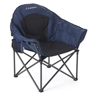 aohanoi oversized camping chairs, camp chairs, camping chairs for heavy people, padded outdoor folding moon chairs with extra wide seats, lawn chairs folding supports up to 350lbs, navy blue