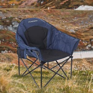 Aohanoi Oversized Camping Chairs, Camp Chairs, Camping Chairs for Heavy People, Padded Outdoor Folding Moon Chairs with Extra Wide Seats, Lawn Chairs Folding Supports up to 350lbs, Navy Blue