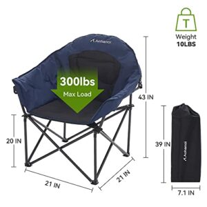 Aohanoi Oversized Camping Chairs, Camp Chairs, Camping Chairs for Heavy People, Padded Outdoor Folding Moon Chairs with Extra Wide Seats, Lawn Chairs Folding Supports up to 350lbs, Navy Blue