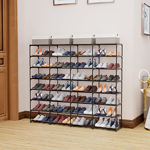 SMILHELTD Shoe Rack Large Capacity 4 Rows 8 Tier 56-64 Pairs Shoes Boots Storage Metal Shoe Organizer Household Family Use Entryway Hallway Shoe Tower Unit Shelf Space Saving