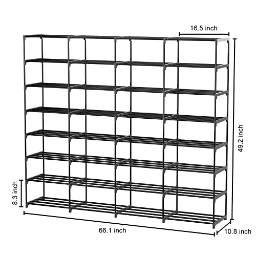 SMILHELTD Shoe Rack Large Capacity 4 Rows 8 Tier 56-64 Pairs Shoes Boots Storage Metal Shoe Organizer Household Family Use Entryway Hallway Shoe Tower Unit Shelf Space Saving