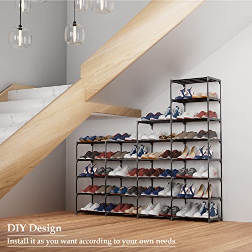 SMILHELTD Shoe Rack Large Capacity 4 Rows 8 Tier 56-64 Pairs Shoes Boots Storage Metal Shoe Organizer Household Family Use Entryway Hallway Shoe Tower Unit Shelf Space Saving