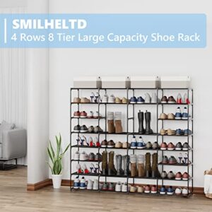 SMILHELTD Shoe Rack Large Capacity 4 Rows 8 Tier 56-64 Pairs Shoes Boots Storage Metal Shoe Organizer Household Family Use Entryway Hallway Shoe Tower Unit Shelf Space Saving