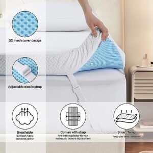 3 Inch Queen Memory Foam Mattress Topper Cooling Gel Infusion Ventilated Design Removable Bamboo Breathable and Washable Cover with Strap