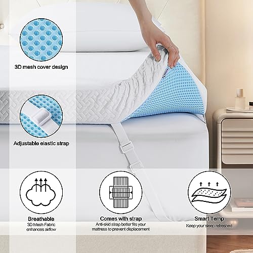 3 Inch Queen Memory Foam Mattress Topper Cooling Gel Infusion Ventilated Design Removable Bamboo Breathable and Washable Cover with Strap