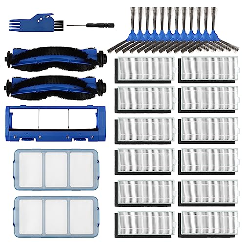 31 Pack Replacement Parts Compatible with Eufy RoboVac 11S, 25C, 15C, 30, 30C, 12, 35C, 15T Robot Vacuums, 2 Rolling Brushes, 12 Filter Sets, 12 Side Brushes, 2 Pre Filters, 1 Protector Cover