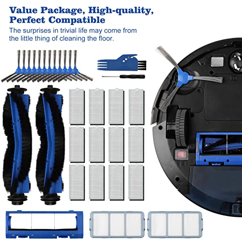 31 Pack Replacement Parts Compatible with Eufy RoboVac 11S, 25C, 15C, 30, 30C, 12, 35C, 15T Robot Vacuums, 2 Rolling Brushes, 12 Filter Sets, 12 Side Brushes, 2 Pre Filters, 1 Protector Cover