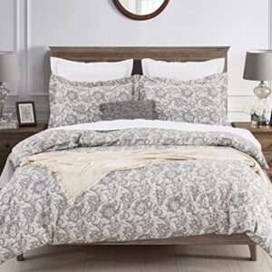 DAUAOTO Twin XL 68"X92" Duvet Cover Set, Cotton Farmhouse Print Bedding for Twin Extra Long Bed, Gray Paisley Pattern