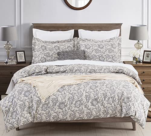 DAUAOTO Twin XL 68"X92" Duvet Cover Set, Cotton Farmhouse Print Bedding for Twin Extra Long Bed, Gray Paisley Pattern