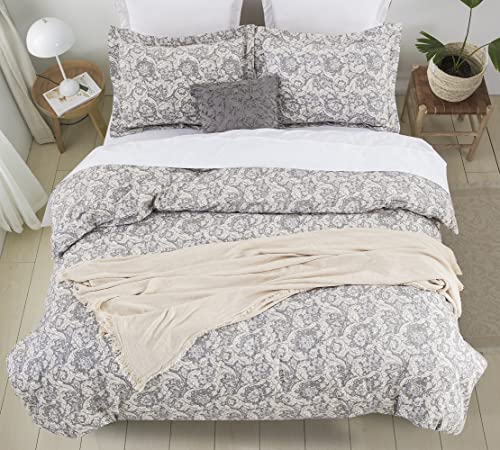 DAUAOTO Twin XL 68"X92" Duvet Cover Set, Cotton Farmhouse Print Bedding for Twin Extra Long Bed, Gray Paisley Pattern