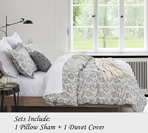 DAUAOTO Twin XL 68"X92" Duvet Cover Set, Cotton Farmhouse Print Bedding for Twin Extra Long Bed, Gray Paisley Pattern