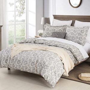 DAUAOTO Twin XL 68"X92" Duvet Cover Set, Cotton Farmhouse Print Bedding for Twin Extra Long Bed, Gray Paisley Pattern