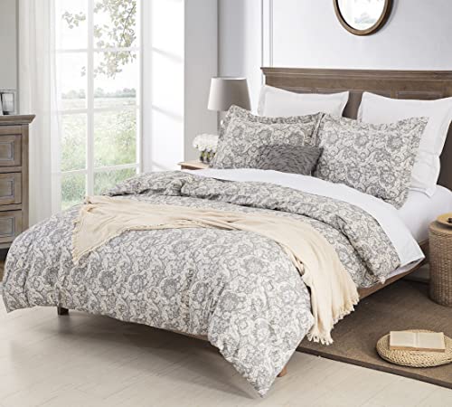 DAUAOTO Twin XL 68"X92" Duvet Cover Set, Cotton Farmhouse Print Bedding for Twin Extra Long Bed, Gray Paisley Pattern