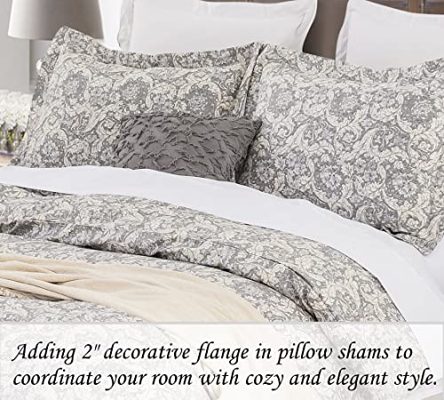 DAUAOTO Twin XL 68"X92" Duvet Cover Set, Cotton Farmhouse Print Bedding for Twin Extra Long Bed, Gray Paisley Pattern