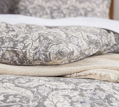 DAUAOTO Twin XL 68"X92" Duvet Cover Set, Cotton Farmhouse Print Bedding for Twin Extra Long Bed, Gray Paisley Pattern