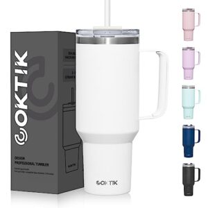 coktik 40 oz tumbler with handle and straw lid, 2-in-1 lid (straw/flip), vacuum insulated travel mug stainless steel 40 ounce tumbler for hot and cold beverages(cream white)