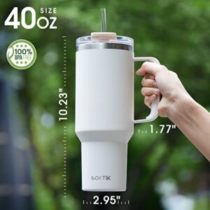 COKTIK 40 oz Tumbler With Handle and Straw Lid, 2-in-1 Lid (Straw/Flip), Vacuum Insulated Travel Mug Stainless Steel 40 Ounce Tumbler for Hot and Cold Beverages(Cream White)