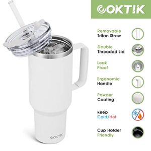 COKTIK 40 oz Tumbler With Handle and Straw Lid, 2-in-1 Lid (Straw/Flip), Vacuum Insulated Travel Mug Stainless Steel 40 Ounce Tumbler for Hot and Cold Beverages(Cream White)