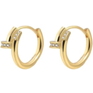 pickbeau 18k gold plated hoop earrings for women geometric nail shape cz pave loop hoop huggie earrings for girls