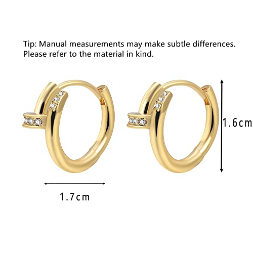 PICKBEAU 18K Gold Plated Hoop Earrings for Women Geometric Nail Shape CZ Pave Loop Hoop Huggie Earrings for Girls