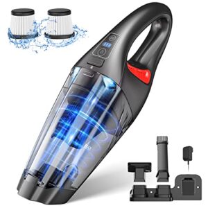 Handheld Vacuum Cordless Rechargeable 9KPA, Hand Held Vacuum with 2 Filters, LED, Lightweight Car Vacuum Dust Busters Cordless Rechargeable, Portable Hand Vacuum Cleaner for Car/Stairs/Pet