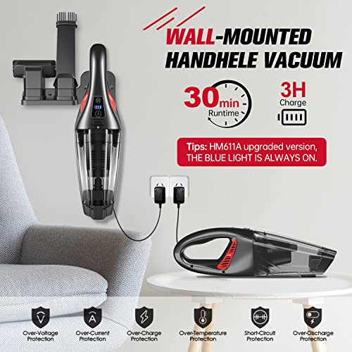 Handheld Vacuum Cordless Rechargeable 9KPA, Hand Held Vacuum with 2 Filters, LED, Lightweight Car Vacuum Dust Busters Cordless Rechargeable, Portable Hand Vacuum Cleaner for Car/Stairs/Pet