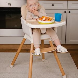 High Chair for Babies and Toddlers, Wooden Baby high Chair 3-in-1 with Removable Tray, Adjustable Legs, 5-Point Harness, High Chair for Toddlers