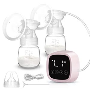 Bilateral Breast Pump Automatic Massage Silent Breast Pump LCD Touch Screen Large Suction Breast Collector, 3 Modes & 9 Levels,22mm (Pink)