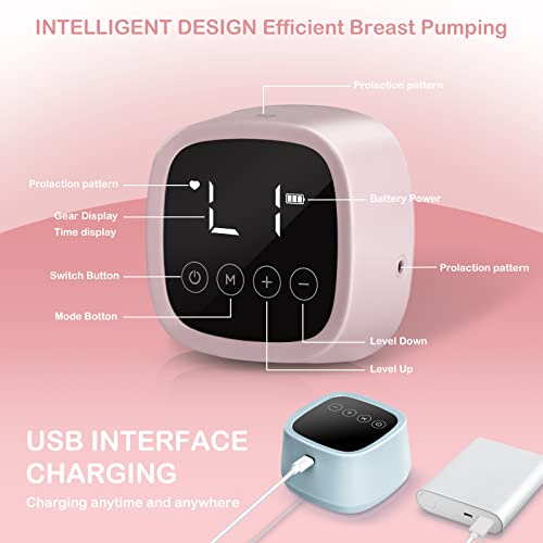 Bilateral Breast Pump Automatic Massage Silent Breast Pump LCD Touch Screen Large Suction Breast Collector, 3 Modes & 9 Levels,22mm (Pink)