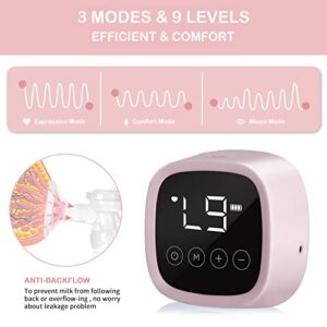 Bilateral Breast Pump Automatic Massage Silent Breast Pump LCD Touch Screen Large Suction Breast Collector, 3 Modes & 9 Levels,22mm (Pink)