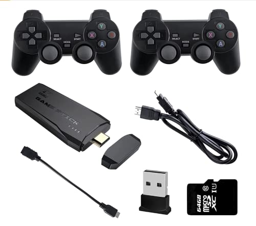 Wireless Retro Game Console,Retro Game Stick,Nostalgia Stick Game,4K HDMI Output,Plug and Play Video Game Stick Built in 10000+ Games,9 Classic Emulators, with Dual 2.4G Wireless Controllers(64G)