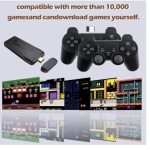 Wireless Retro Game Console,Retro Game Stick,Nostalgia Stick Game,4K HDMI Output,Plug and Play Video Game Stick Built in 10000+ Games,9 Classic Emulators, with Dual 2.4G Wireless Controllers(64G)