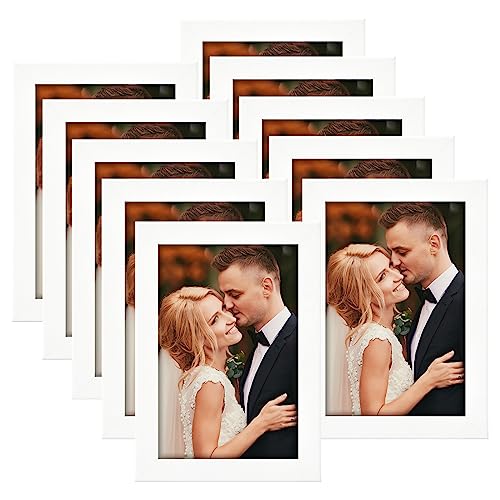 4x6 Picture Frame Set of 10, Wood Photo Frame for 4x6 Pictures, Tabletop or Wall Mount Display Picture Frames for Prints, Photos, Paintings, Landscape and Kids Artwork (White)