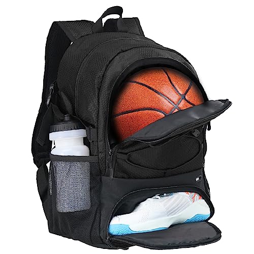 DAFISKY Basketball Backpack with Ball Compartment – Large Basketball Bag with Shoes compartment Sports Equipment Bag for Soccer Ball,Volleyball,Gym,Outdoor,Travel(black)