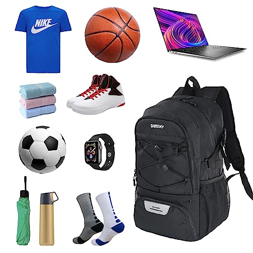 DAFISKY Basketball Backpack with Ball Compartment – Large Basketball Bag with Shoes compartment Sports Equipment Bag for Soccer Ball,Volleyball,Gym,Outdoor,Travel(black)