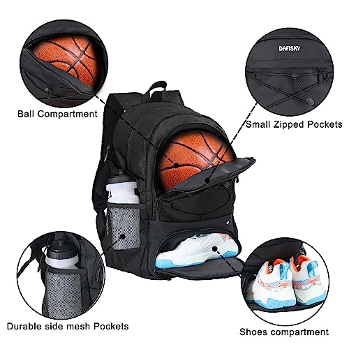 DAFISKY Basketball Backpack with Ball Compartment – Large Basketball Bag with Shoes compartment Sports Equipment Bag for Soccer Ball,Volleyball,Gym,Outdoor,Travel(black)